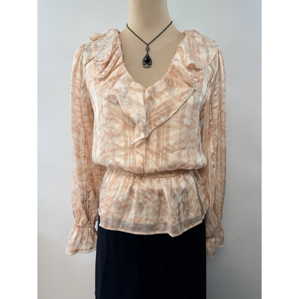 New Sam Edelman Womens Peasant Ruffle V- Neck Top Boho Small Oversized Career